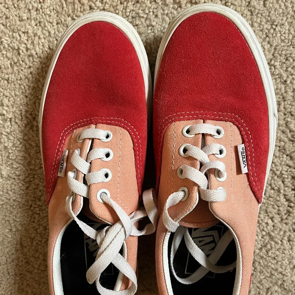 Madewell x Vans | Size 6.5 | Poppy Red Suede & Coral Peach Canvas | Gently Used - Picture 2 of 11